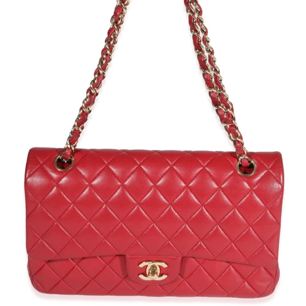 SOLD🚫Chanel Red Quilted Lambskin Medium Classic Double Flap Bag